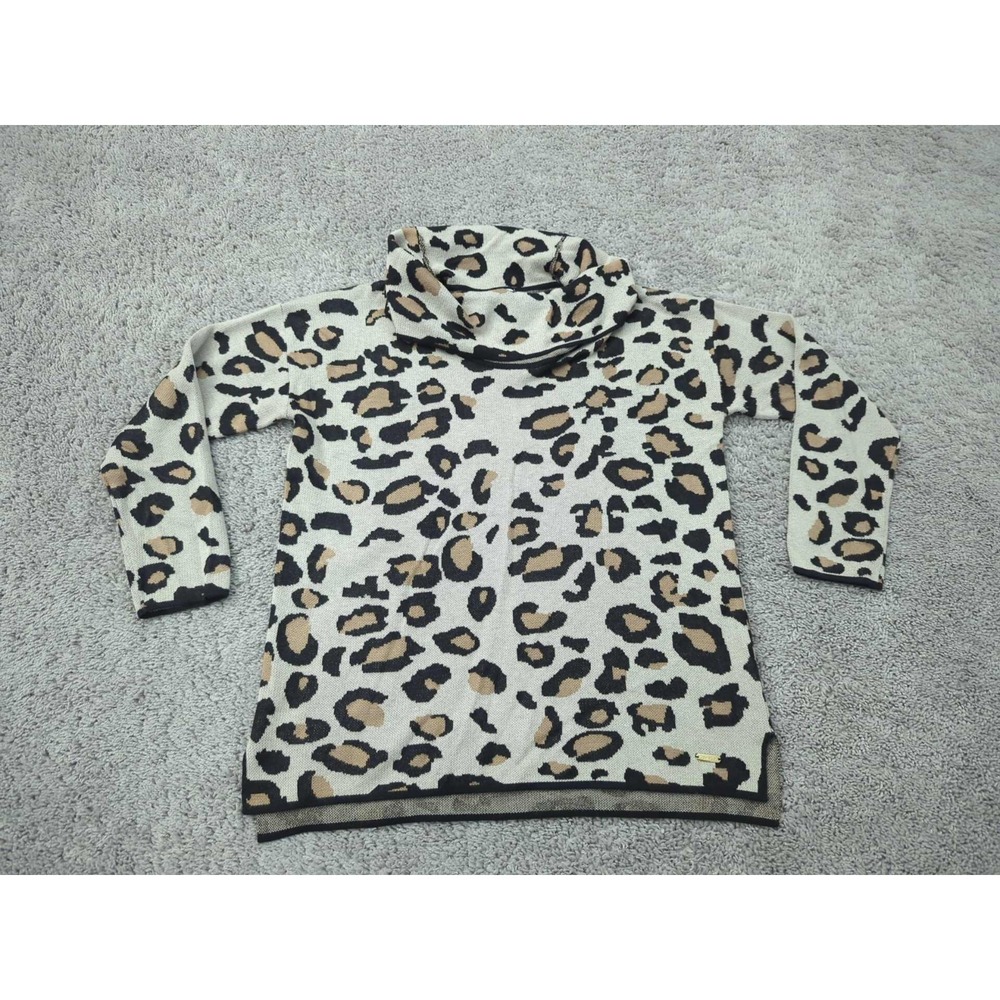 Calvin Klein Sweater Womens M Leopard Print Oversized Modern Classic Cozy Chic